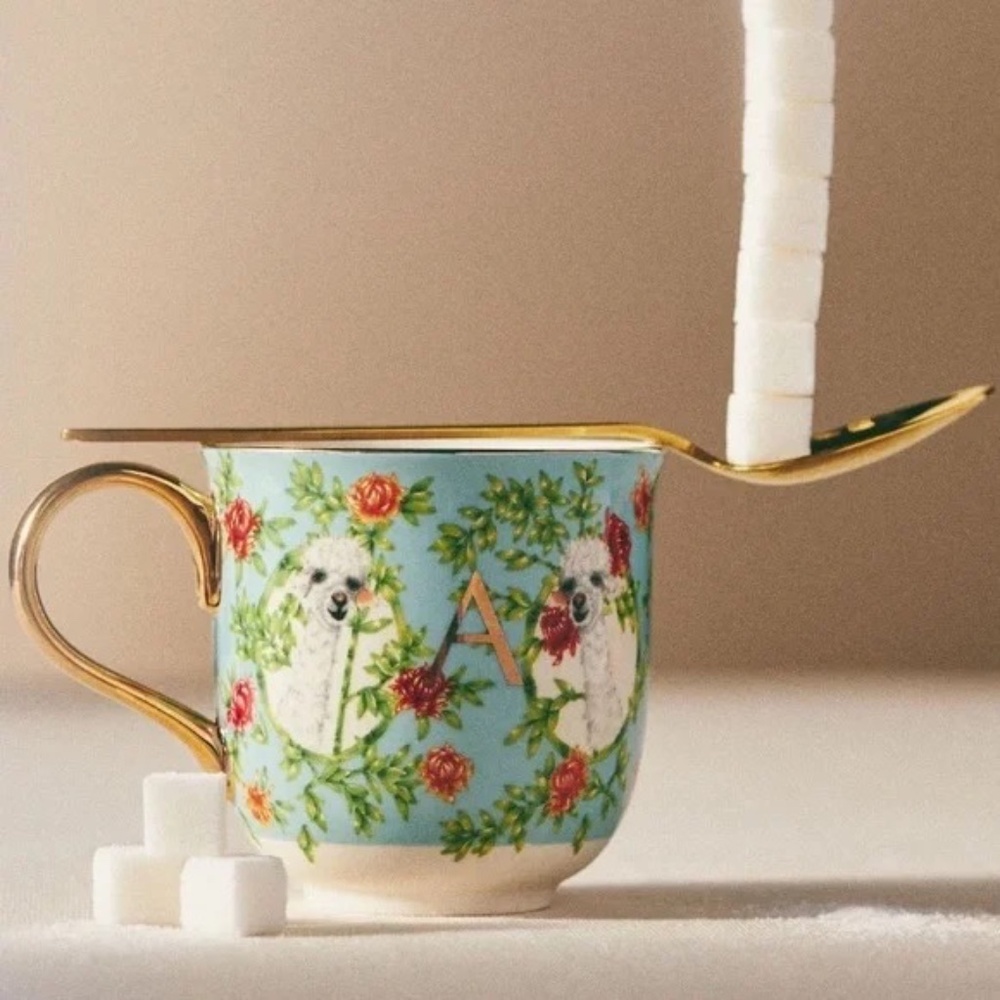 NWT Anthropologie Lou Rota Monogram Nature Mug Letter A Alpaca